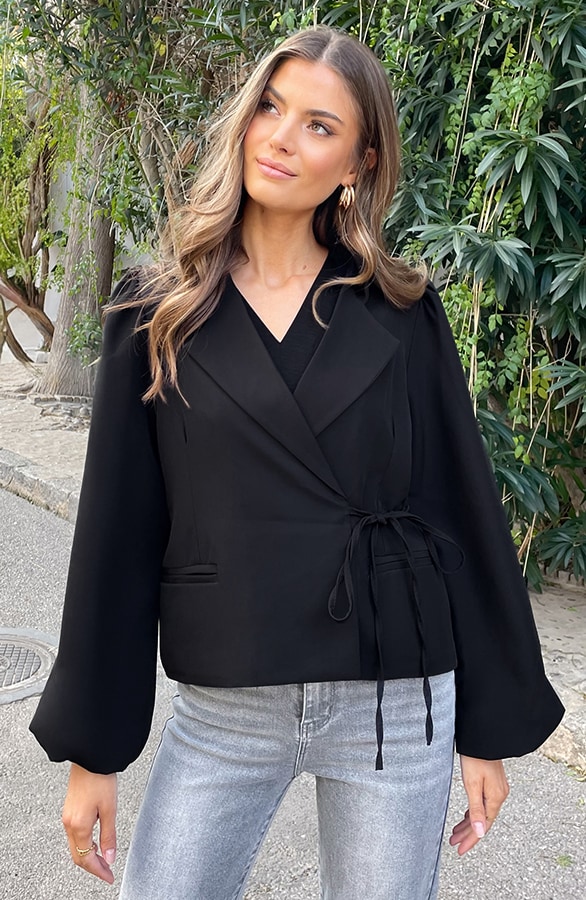 Wrap Blazer Puff Long Sleeve Zwart – blazers, foto 8