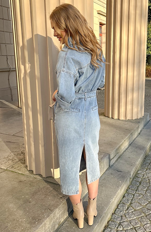 Denim Midi Split Dress Blue – shoparchief, foto 4