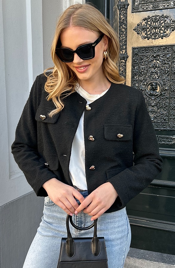 Heart Soft Short Jacket Zwart – shoparchief, foto 13