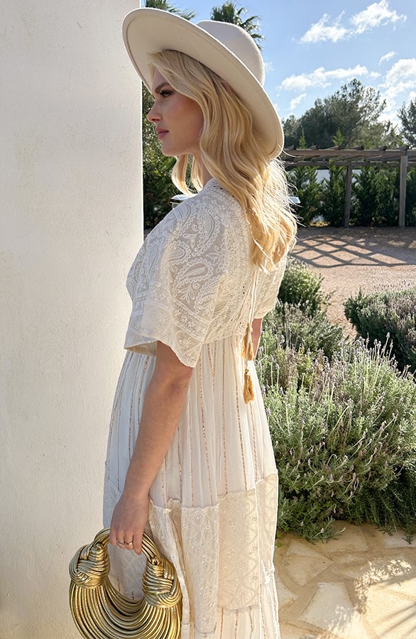 Luxury Maxi Dress Short Sleeve Ecru – shoparchief, foto 4