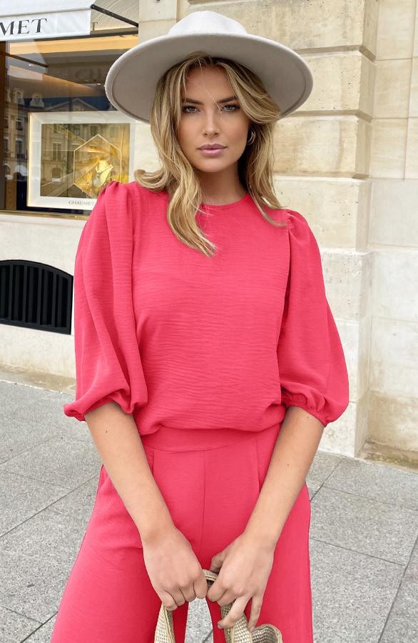 Mila Puff Sleeve Top Koraal – tops, foto 2