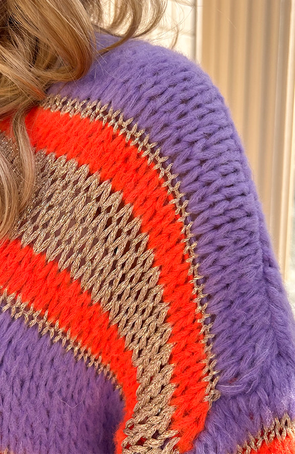 Oversized Knitted Vest Lurex Neon Lila Oranje – shoparchief, foto 6