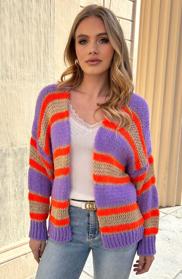 Oversized Knitted Vest Lurex Neon Lila Oranje – shoparchief, foto 2
