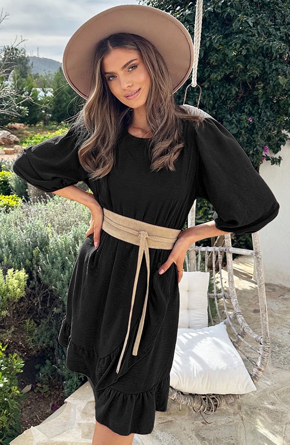 Pofmouwen Ruffle Jurk Zwart – shoparchief