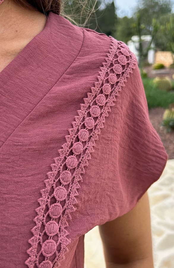 Romantic V-Hals Top Dust Roze – tops, foto 7