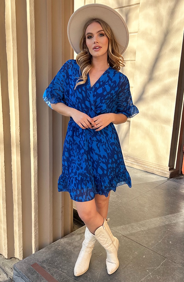 Ruffle Laagjes Jurk Leopard Kobalt – jurken, foto 12