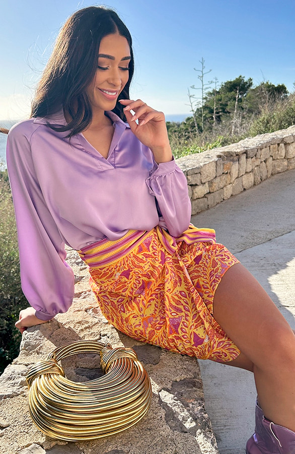 Silk V-hals Blouse Rome Lila – blouses, foto 11