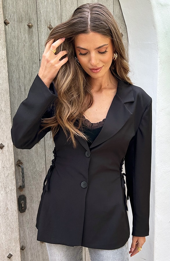 Blazer Met Strik Detail Zwart – shoparchief
