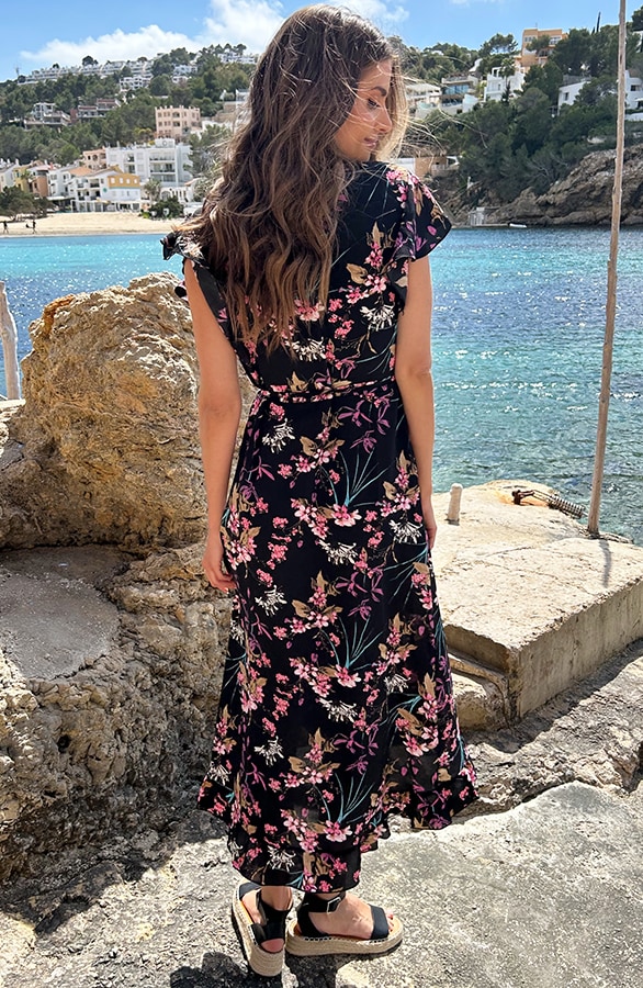 Bloemen Jurk Midi Print Zwart – jurken, foto 9