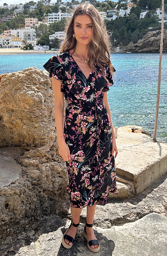 Bloemen Jurk Midi Print Zwart – jurken, foto 10