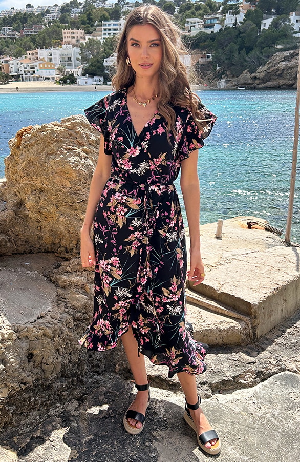 Bloemen Jurk Midi Print Zwart – jurken, foto 8