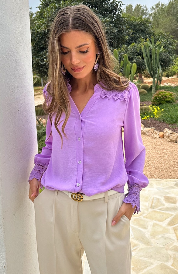 Blouse Met Kanten Schouderdetail Lila – alle kleding, foto 6