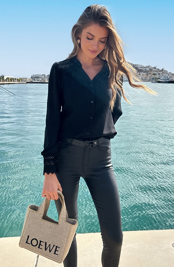 Blouse Met Kanten Schouderdetail Zwart – alle kleding, foto 8