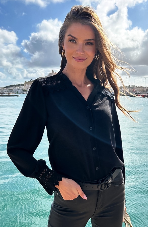 Blouse Met Kanten Schouderdetail Zwart – alle kleding, foto 7