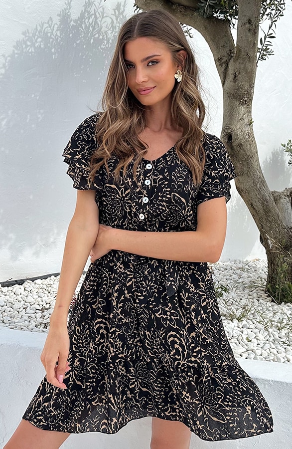 Portofino Kleid V-Ausschnitt Print Schwarz, Shoparchiv, Foto 2