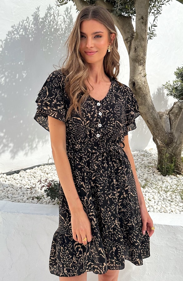 Portofino Kleid V-Ausschnitt Print Schwarz, Shoparchiv, Foto 5