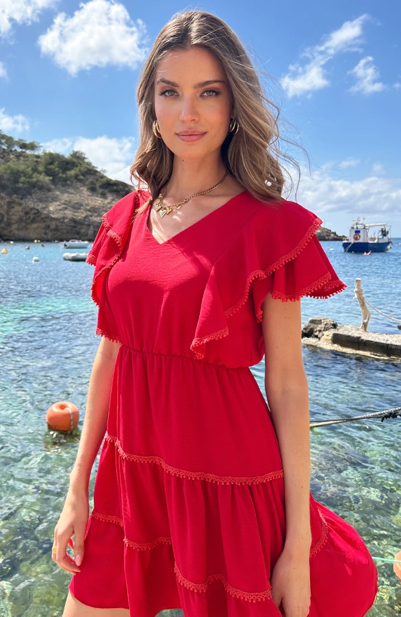 Cala Jondal Jurk Rood – jurken, foto 5