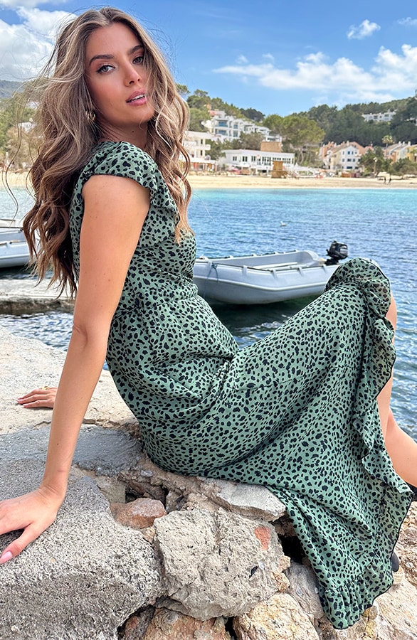 Cheetah Jurk Midi Legergroen – shoparchief