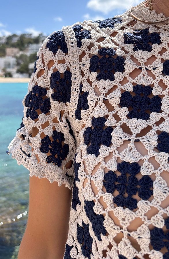 Crochet Shirt Ecru Blauw – shoparchief, foto 7