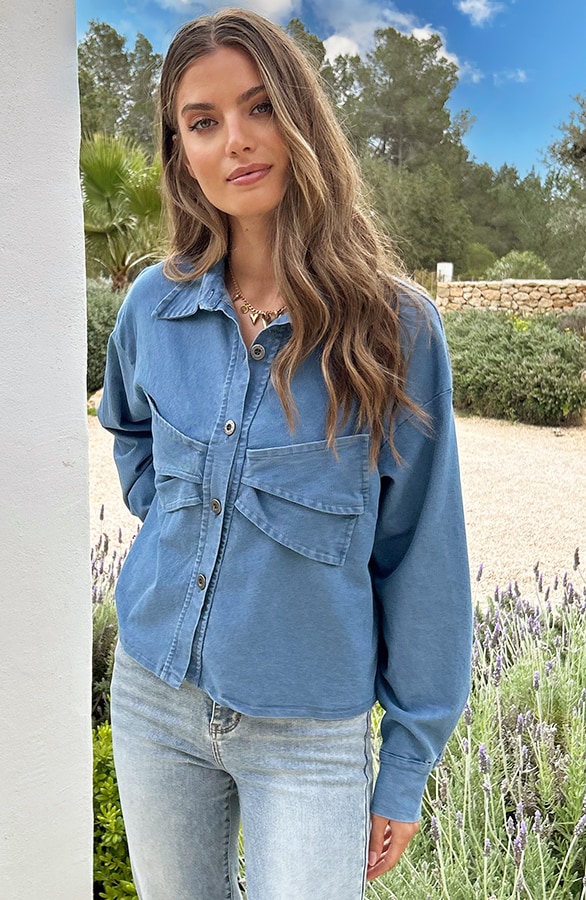 Denim Bow Blouse Blauw – blouses