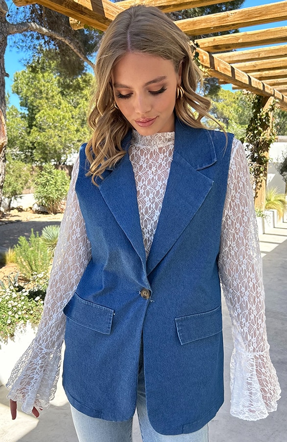 Denim Gilet Met Sierzakken – gilets