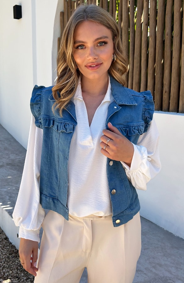 Ruffle Denim Gilet Blue – shoparchief, foto 5