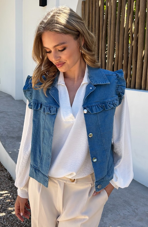 Ruffle Denim Gilet Blue – shoparchief