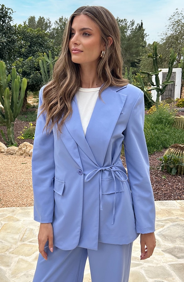 Detailed Strik Blazer Pastel Blauw – shoparchief