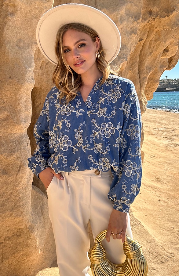 Embroidery Denim Flower Blouse – shoparchief, foto 6