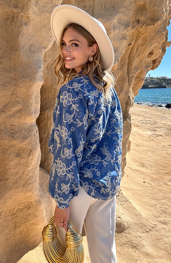 Embroidery Denim Flower Blouse – shoparchief, foto 4