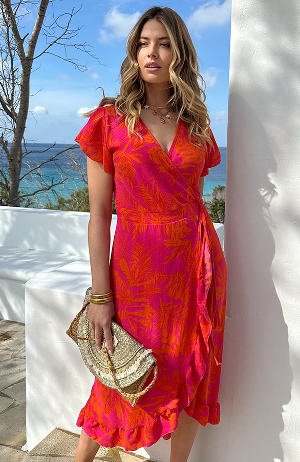 Flower Jurk Midi Fuchsia Oranje – jurken, foto 7