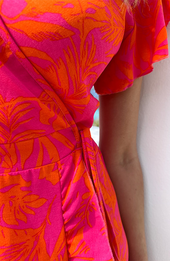 Flower Jurk Midi Fuchsia Oranje – jurken, foto 8