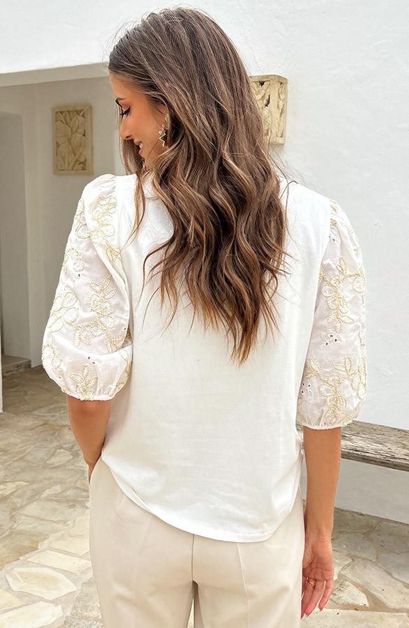 Flower Puff Sleeve Top Ecru – tops, foto 4