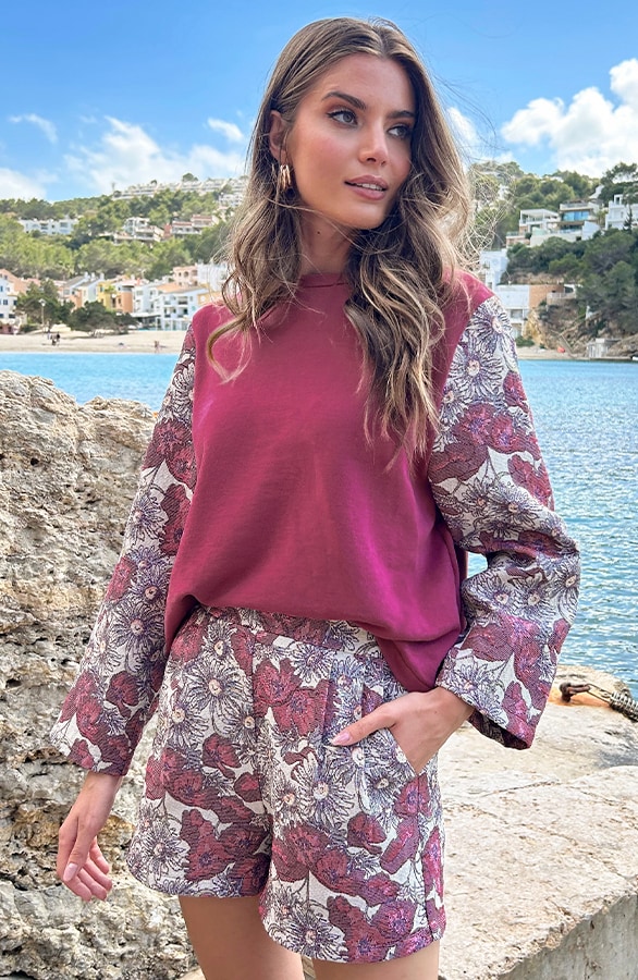Flower Sleeve Sweater Burgundy – sweaters, foto 5