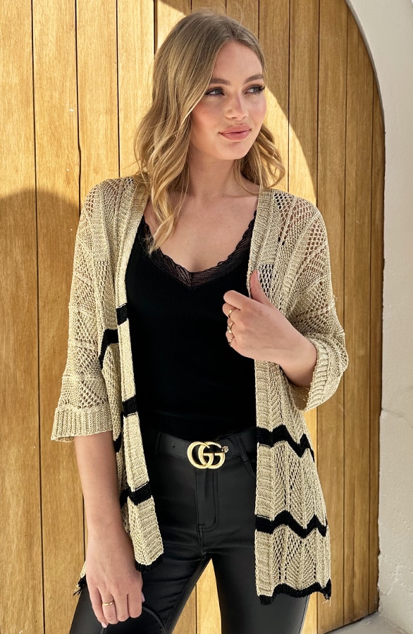 Gehaakte Lurex Cardigan Beige – shoparchief, foto 4