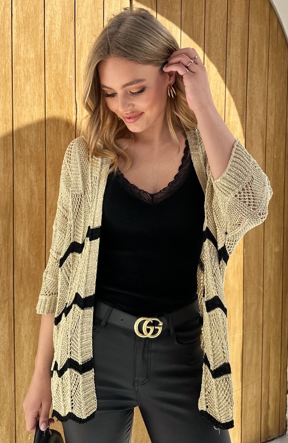 Gehaakte Lurex Cardigan Beige – shoparchief, foto 3