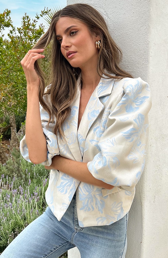 Jacquard Pofmouwen Blazer Baby Blauw – blazers, foto 4