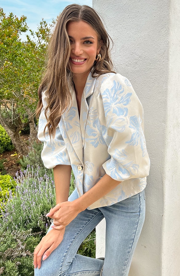 Jacquard Pofmouwen Blazer Baby Blauw – blazers, foto 2
