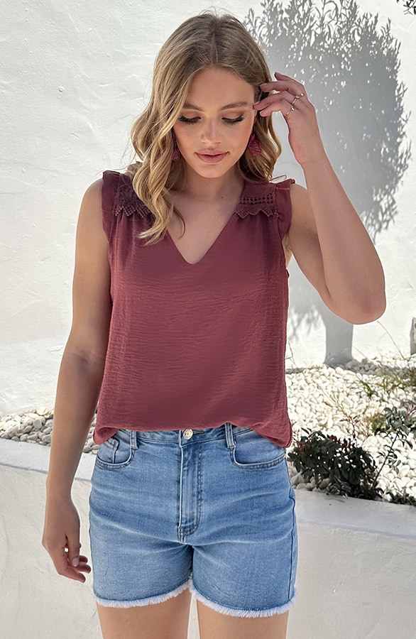 Kanten V-hals Top Milaan Dust Roze – shoparchief, foto 5