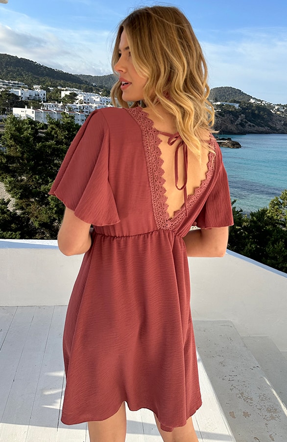 Lace Jurk Low Back Dust Roze – shoparchief, foto 3