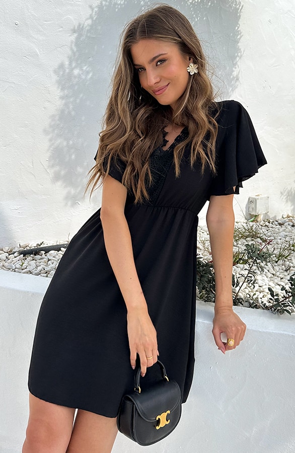 Lace Kleid Low Back Schwarz, Kleider