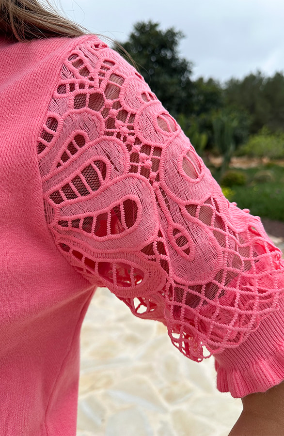 Lace Sleeve Soft Top Koraal – tops, foto 6