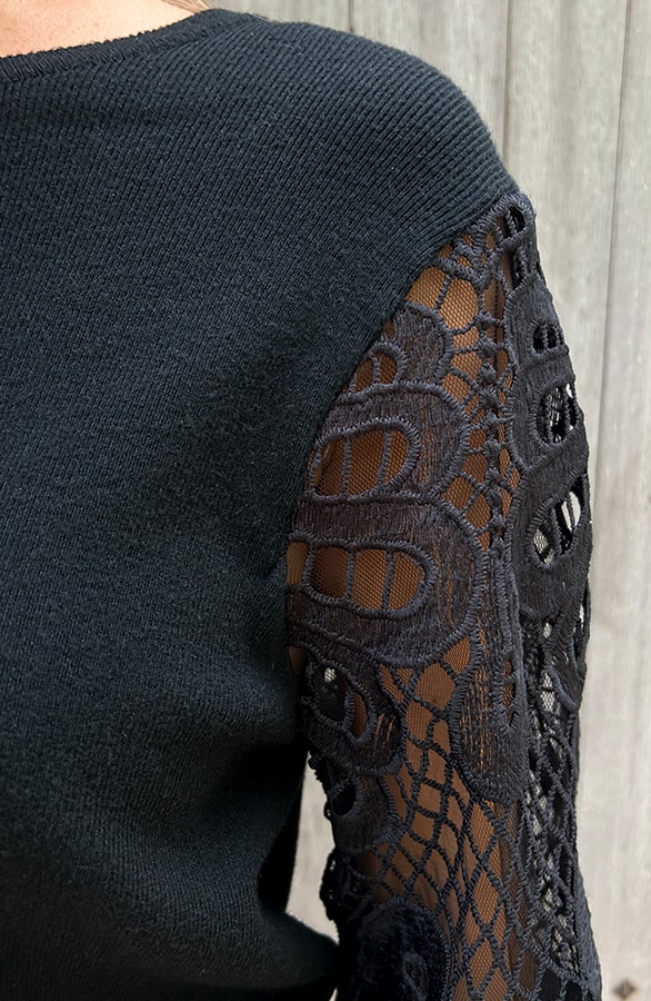 Lace Sleeve Soft Trui Zwart – truien, foto 10