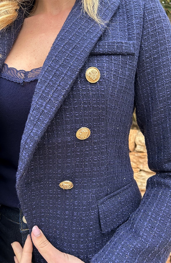 Luxury Bouclé Blazer Marine – alle kleding, foto 15