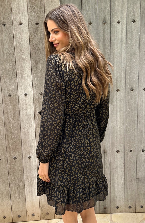 Luxury V-Hals Jurk Leopard Gold – jurken, foto 7
