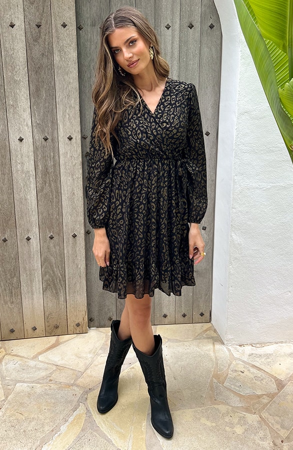 Luxury V-Hals Jurk Leopard Gold – jurken, foto 9