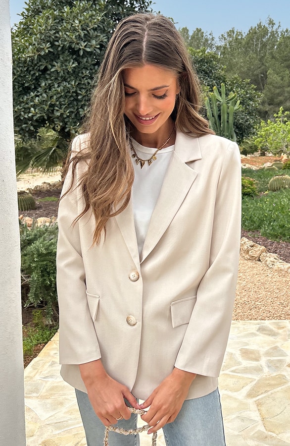 Oversized Open Back Blazer Beige, Foto 2