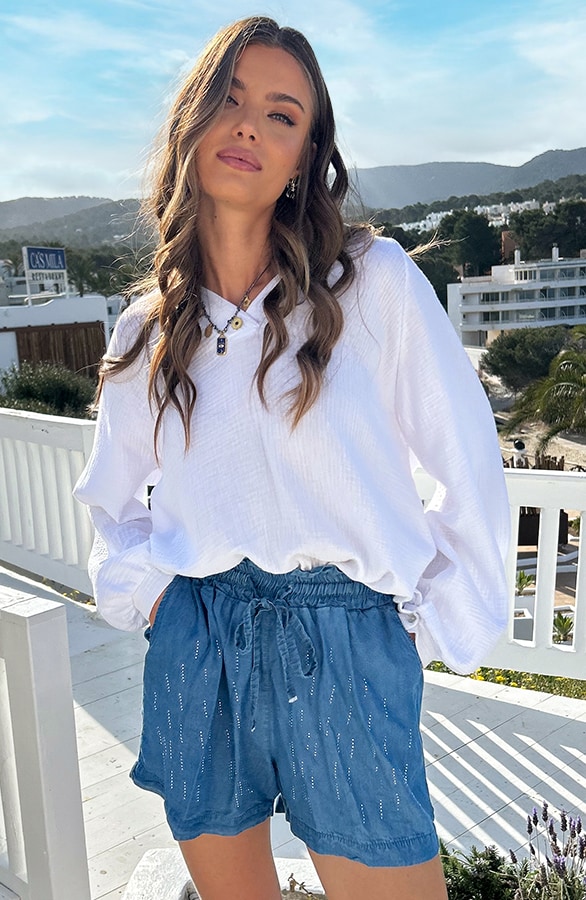 Denim Strass Short Loose Fit – shoparchief, foto 8