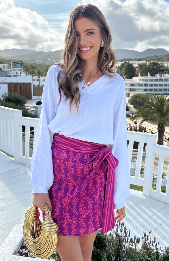 Oversized V-hals Blouse Mousseline Offwhite – shoparchief, foto 15