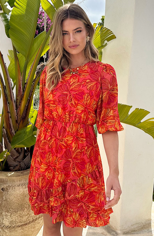 Pofmouw Ruffle Jurk Flower Koraal – jurken